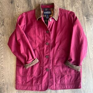 LAND'S END Barn Chore Coat Maroon Corduroy Collar Women S/P VTG 90s Relaxed Fit